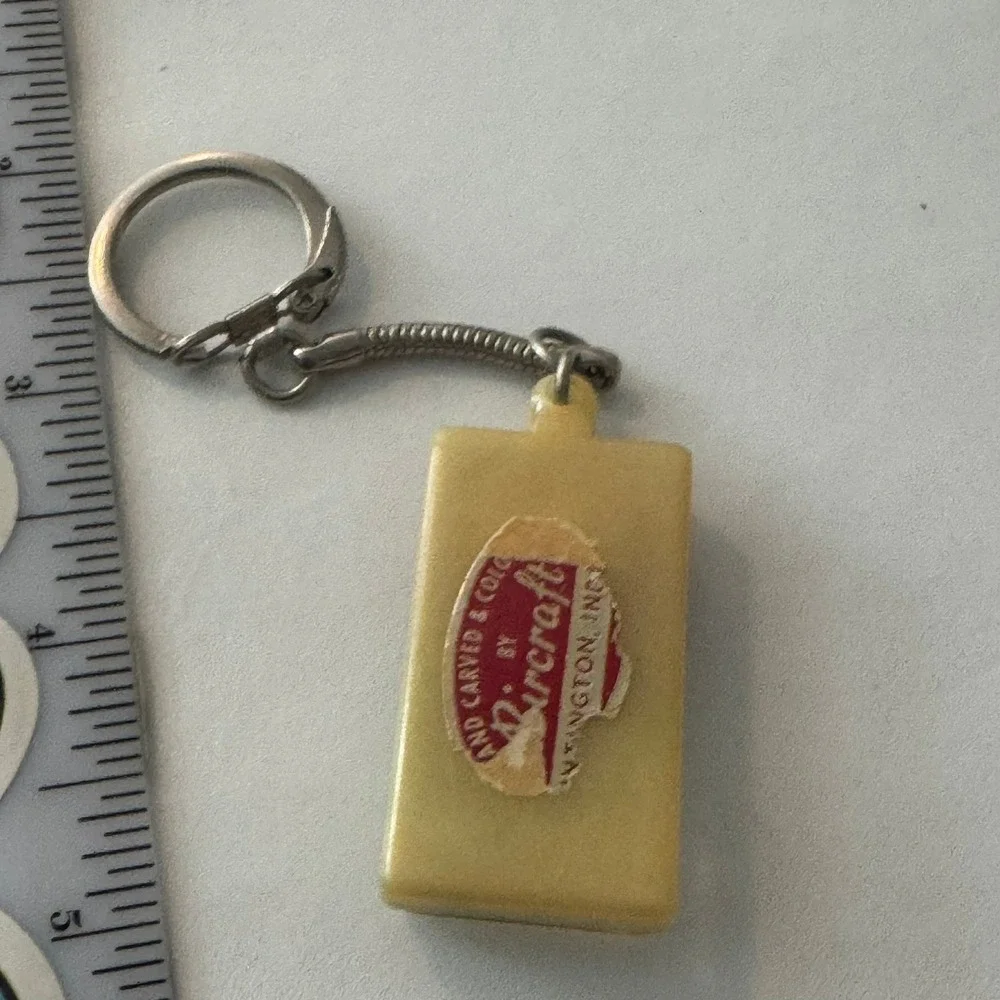 Vintage Bircraft Keychain Red Rose &Green Stem‎ Floral Charm
